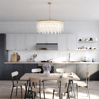 Elsa Capiz Shell 35.75" 5 Light Linear Chandelier Natural Brass