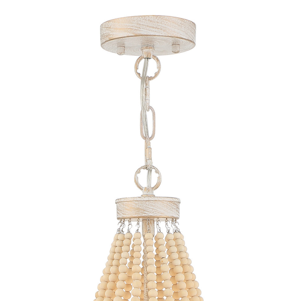 5 - Light Candle Style Empire Chandelier with Beaded Accents, White+gold