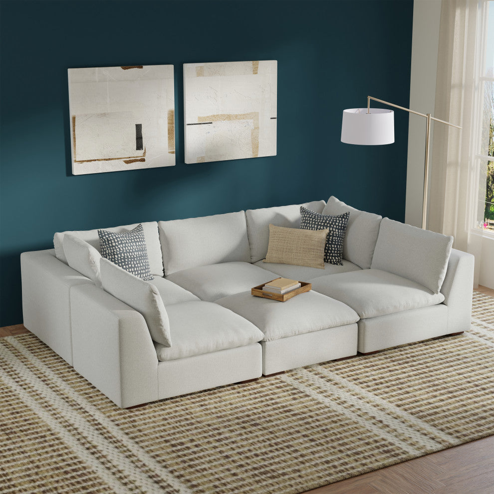 Jasmine Pit Sectional Modular Sofa in Performance Fabric, Cloud Grey