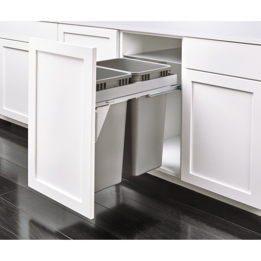 Steel Top Mount Pull Out Trash Container, Metallic Silver, 16.22"Wx21.65"Dx19"H