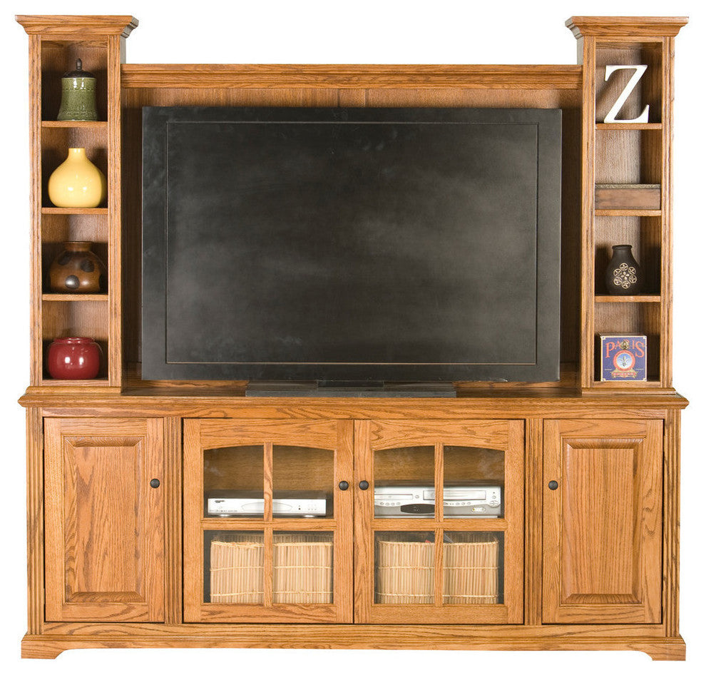 Oak Ridge 80" Entertainment Console Hutch and Base, Medium Oak, Without Hutch