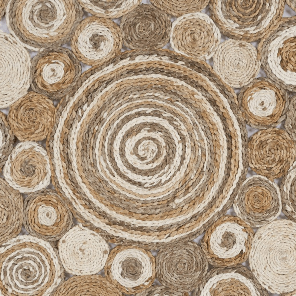 Multi-Toned Intricate Circle Natural Jute Area Rug