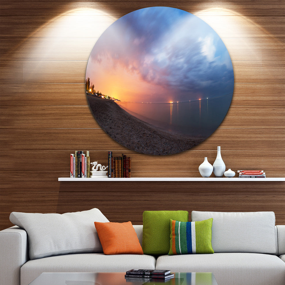 Summer Night With Blue Sky, Skyline Photography Round Wall Art, 11"