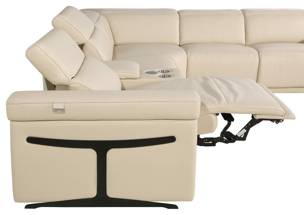 GIOVANNI 8-Piece 2-Power Reclining Italian Leather Sectional, Beige