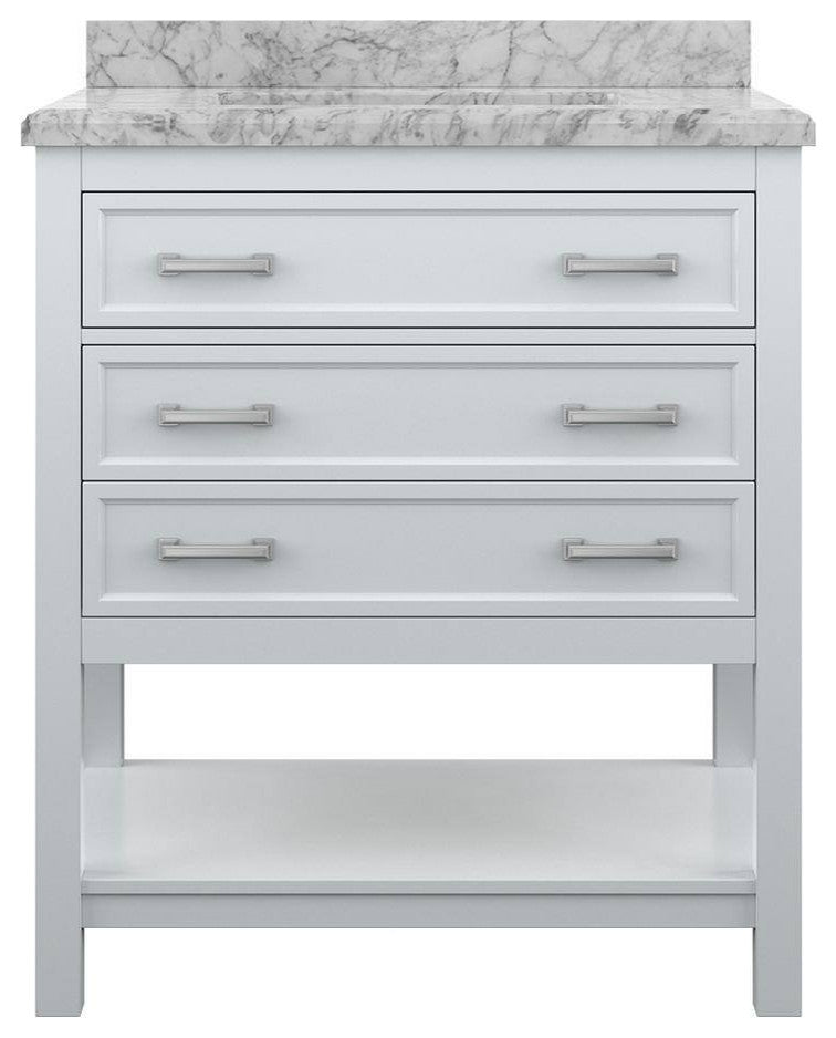 Affinity Bathroom Vanity With Carrara Marble Countertop, White, 31 in