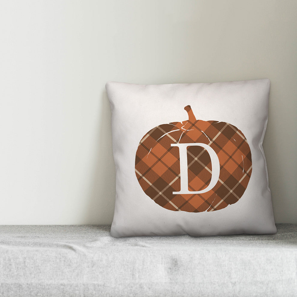 Plaid Pumpkin Monogram D 18x18 Spun Poly Pillow