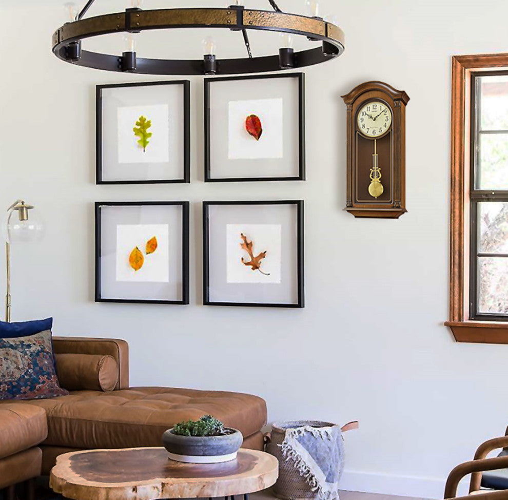 Seiko Clocks, Gold Tone and Arched Wall Clock With Pendulum and Dual Chimes