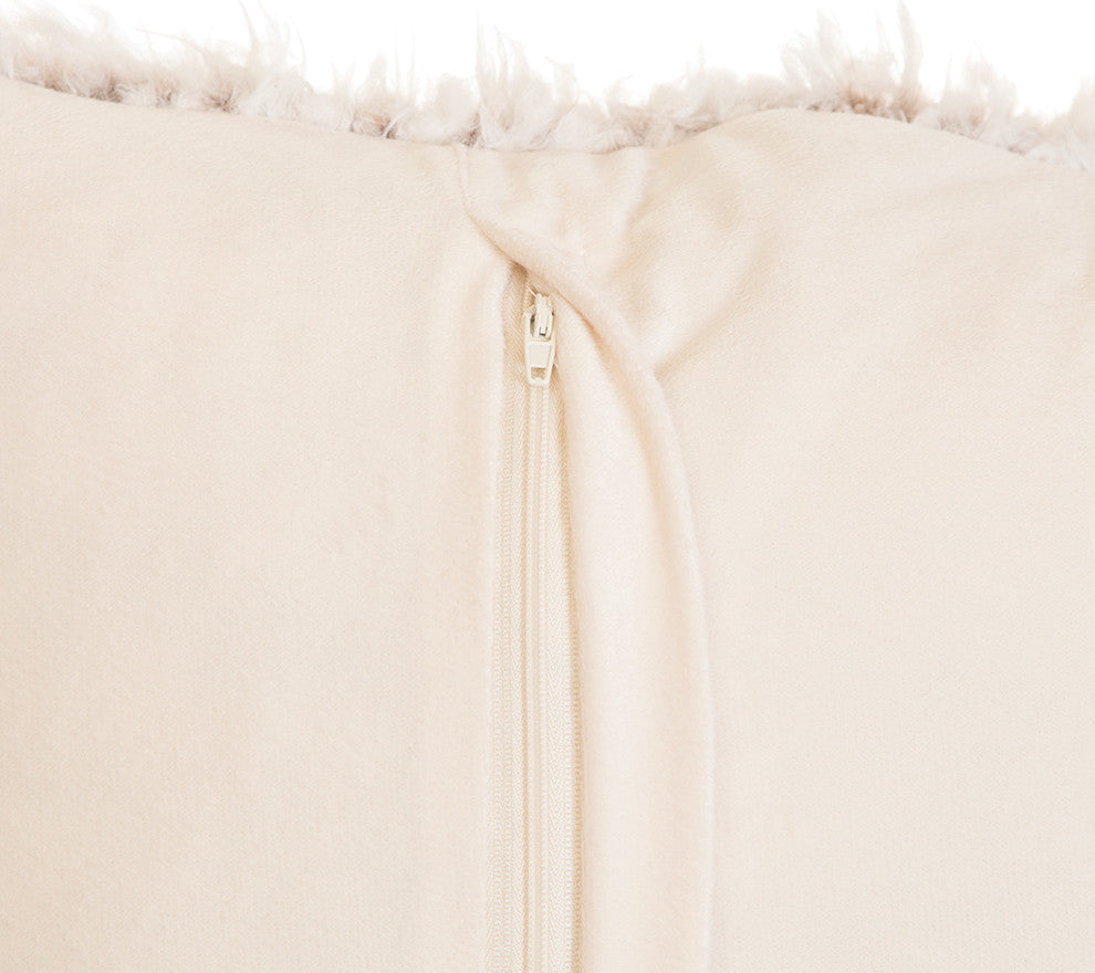Faux Fur Throw Pillow 18"X18" With Insert, Off-White Plush
