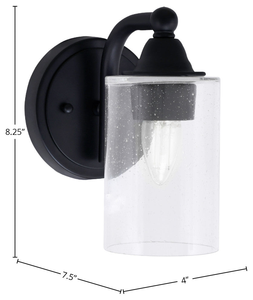 Paramount 1-Light Wall Sconce, Matte Black, 4" Clear Bubble Glass