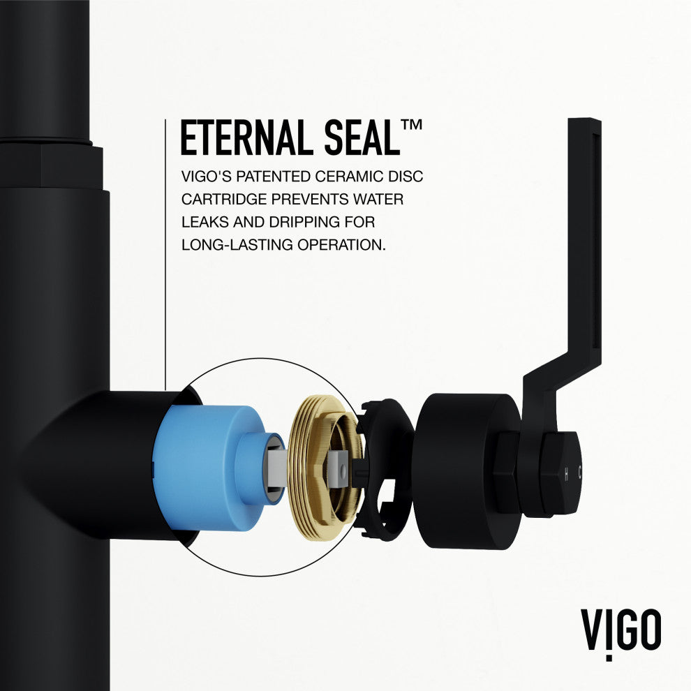 VIGO Hart Angular 18" H Single Handle Pull-Down Kitchen Faucet, Matte Black, Without Extras