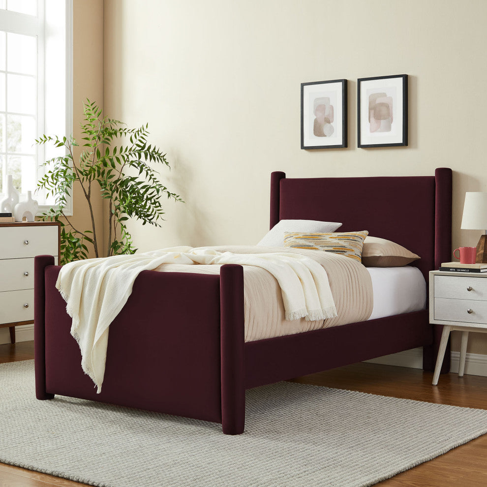 Rael Performance Velvet Twin Platform Bed, Mulberry