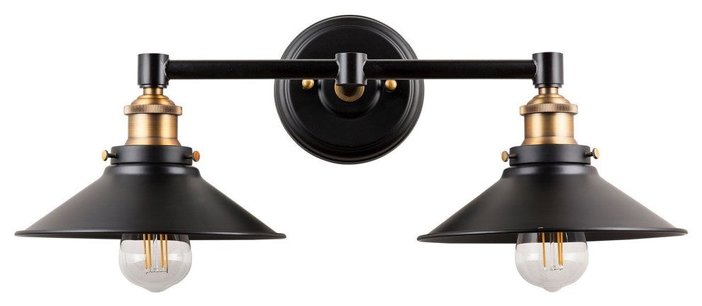 Andante 2 Light Industrial Wall Sconce with LED Bulbs, Antique Brass