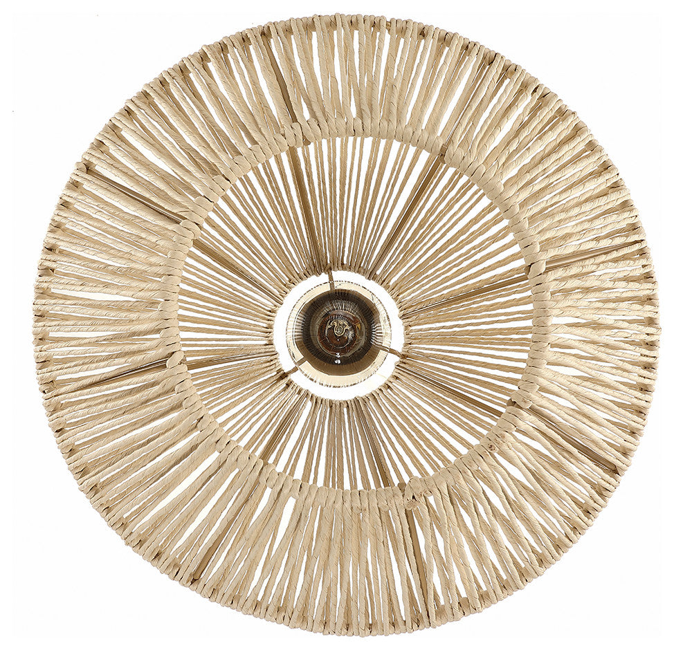 12" W 1-Light Rattan Single Pendant Light With Black Canopy