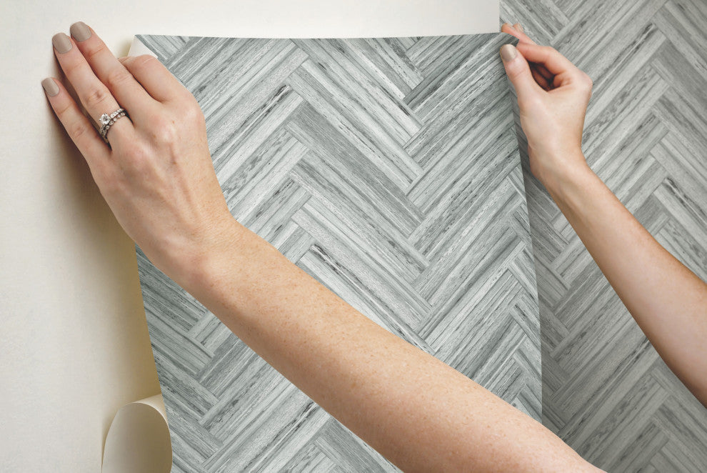 Hermosa Herringbone Blue Peel and Stick Wallpaper