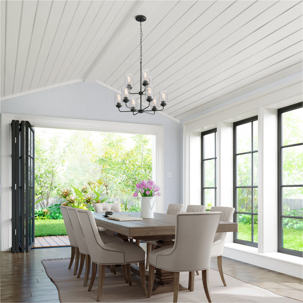 9 Light 28 in. Matte Black Chandelier