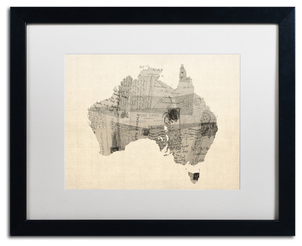 Michael Tompsett 'Australia Postcard Map' Matted Framed Art, White Mat, 20"x16"