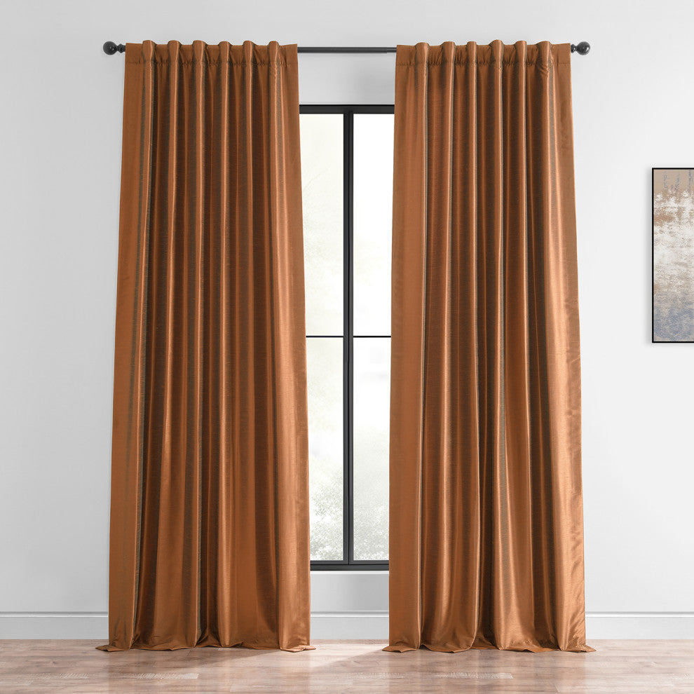 Vintage FauxDupioni Silk Curtain, Single Panel, Copper Kettle, 50"x108"
