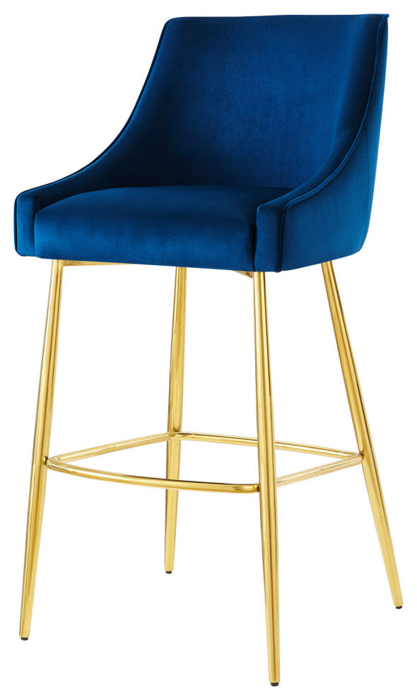 Bar Stool Chair Barstool, Set of 2, Blue Navy, Velvet, Modern, Mid Century