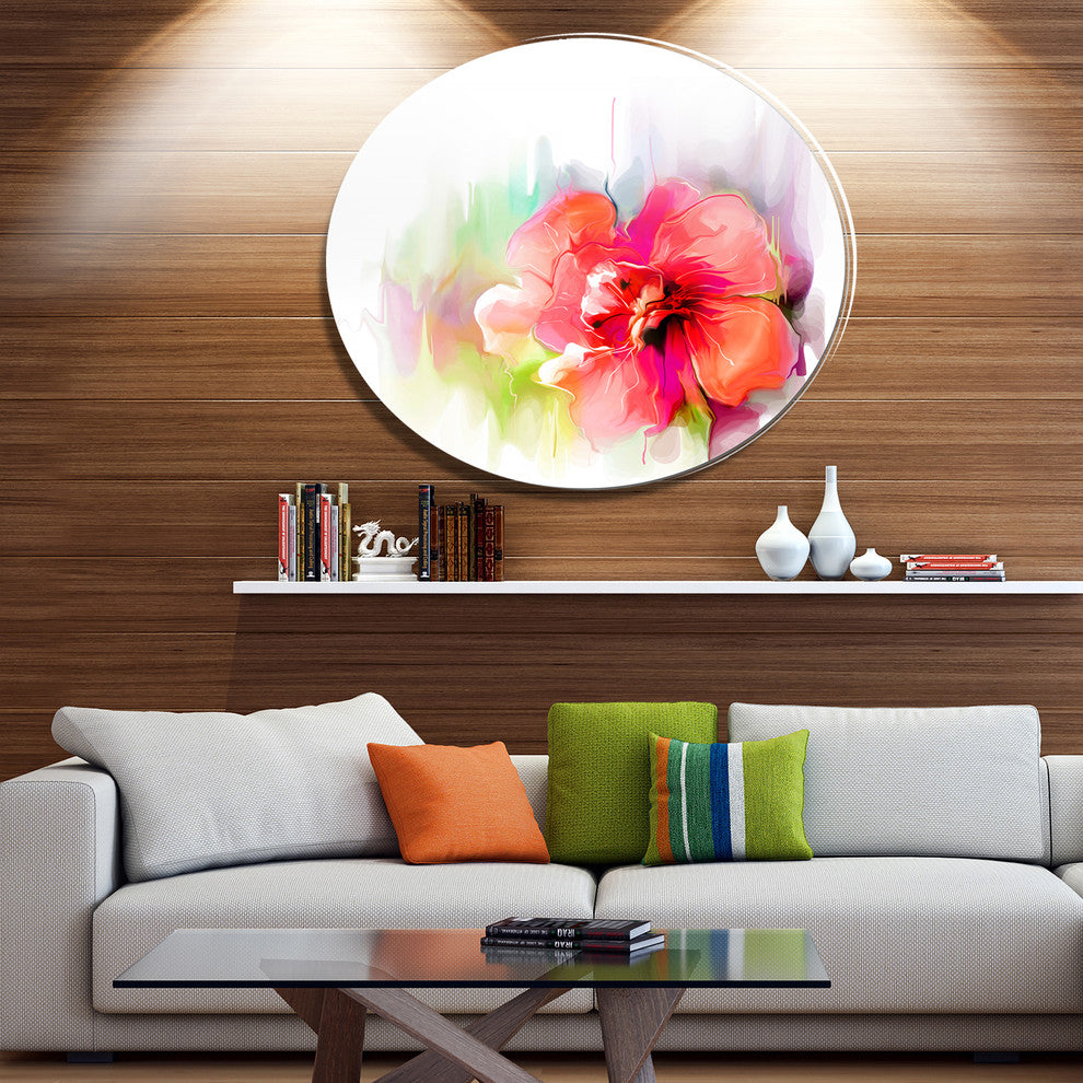 Beautiful Red Floral Watercolor, Modern Floral Round Wall Art, 23"