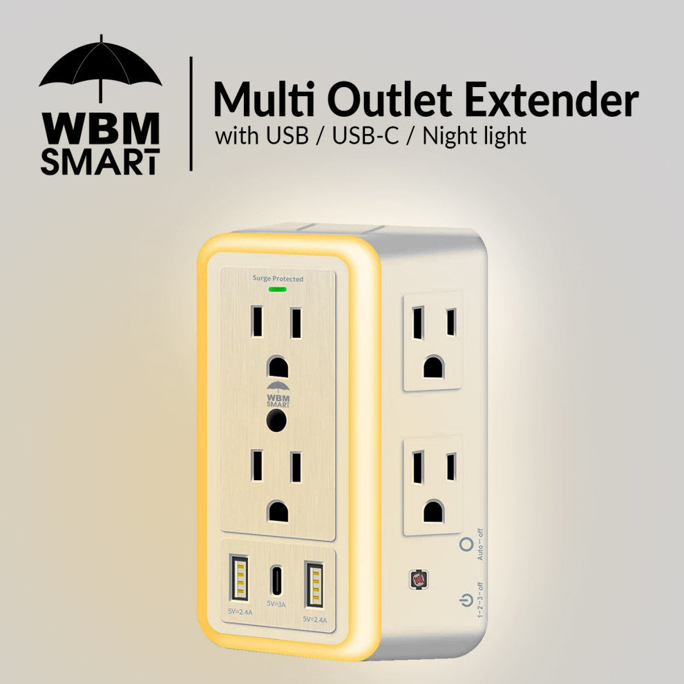 Multi Plug Outlet, 6-Outlet Extender With 2 USB Charging Ports, 2 Pack