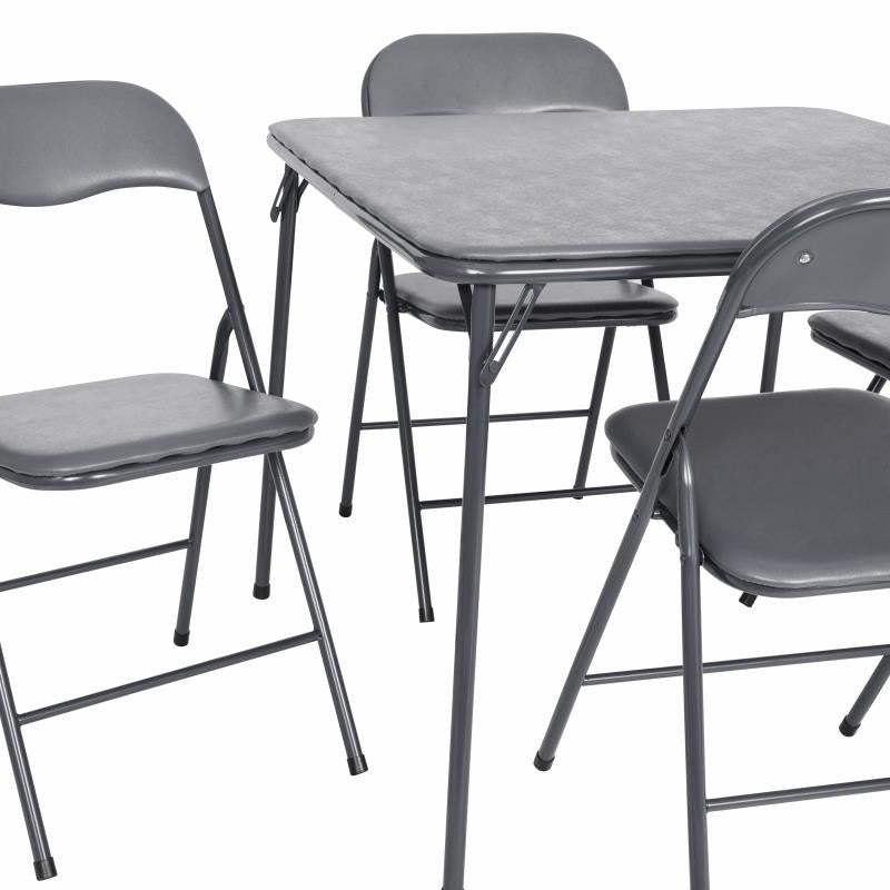 5 Piece Folding Card Table and Chair Set, Gray