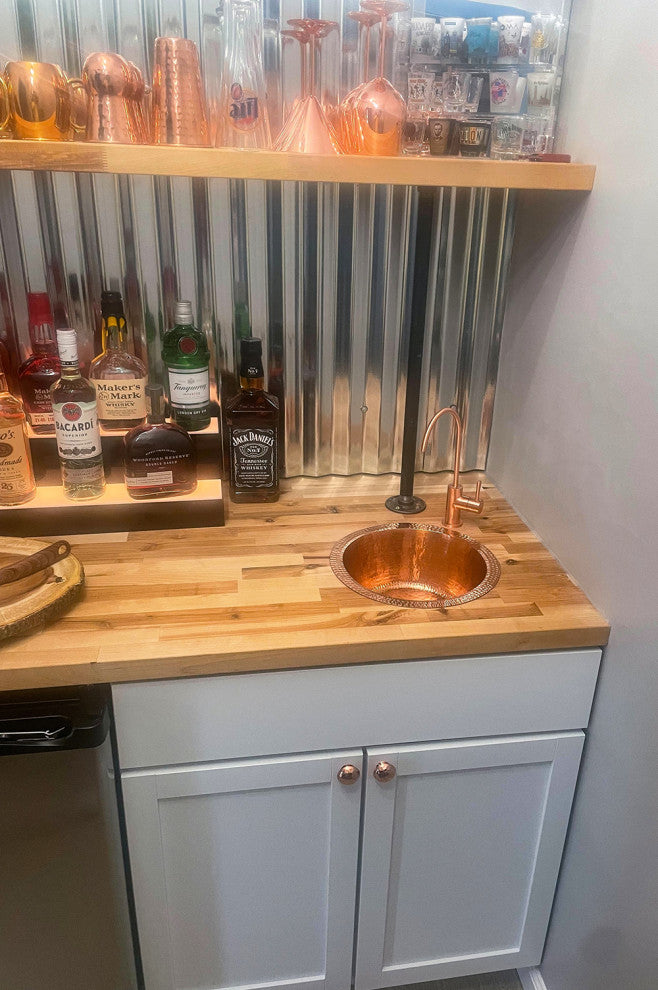 Premier Copper Products BR12PC2 12" Round Hammered Copper Bar Sink