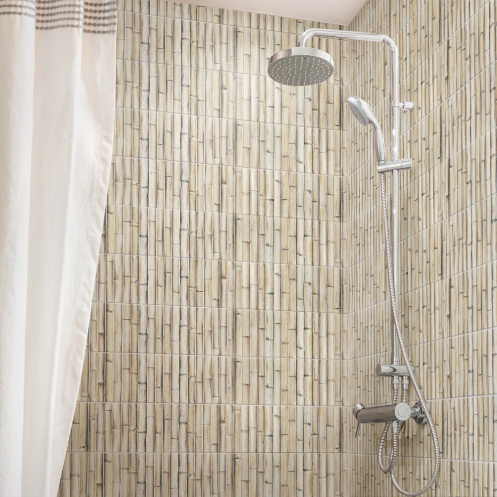 Bamboo Haven Sandy White Ceramic Wall Tile Sample