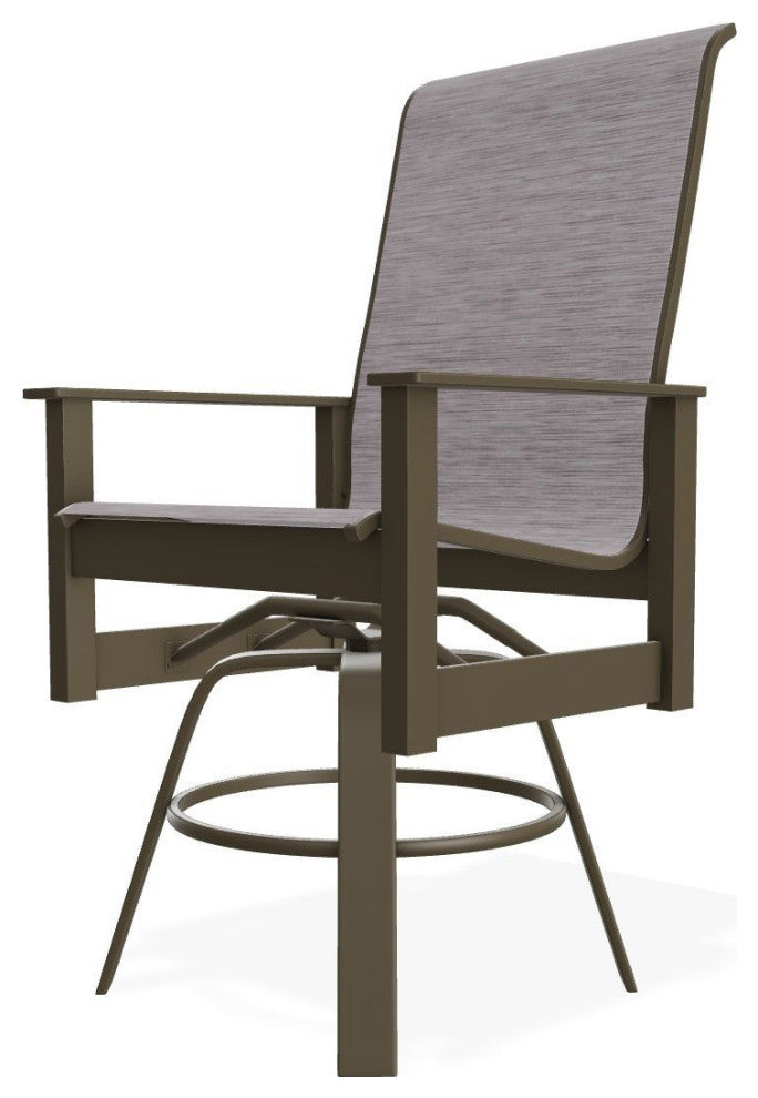 Leeward Sling Balcony Height Outdoor Swivel Armchair, Fossil/Beachwood