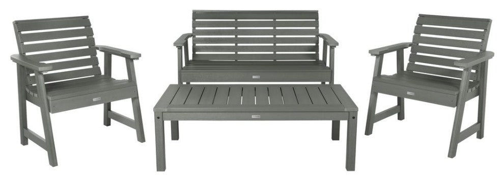 4' Weatherly Bench, Chairs, Conversation Table, 4-Piece Set, Coastal Teak