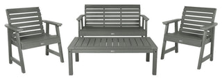 4' Weatherly Bench, Chairs, Conversation Table, 4-Piece Set, Coastal Teak