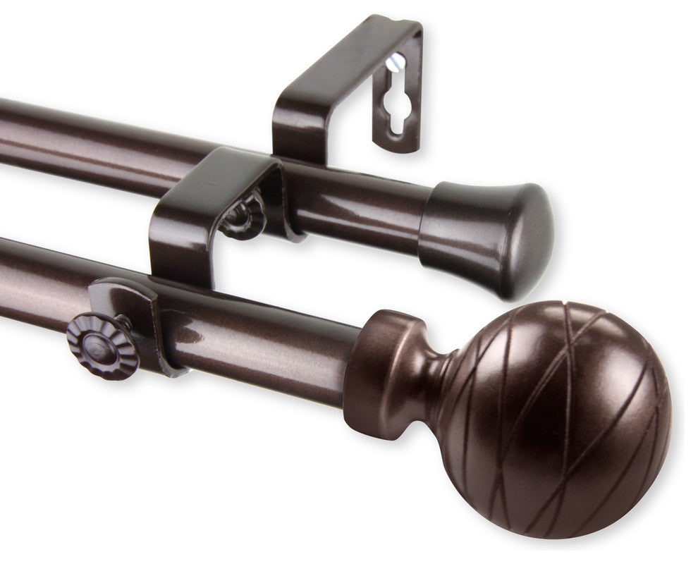 Arman Double Curtain Rod, Cocoa, 28-48"