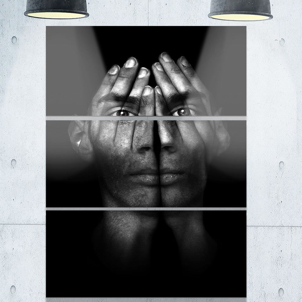 "Hands Covering Eyes" Digital Metal Wall Art, 3 Panels, 28"x36"