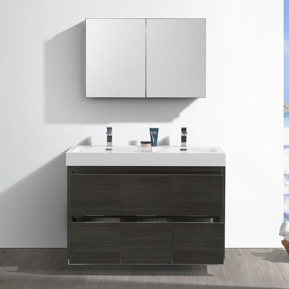 Valencia 48" Gray Oak Free Standing Double Sink Vanity, Faucet FFT3071BN