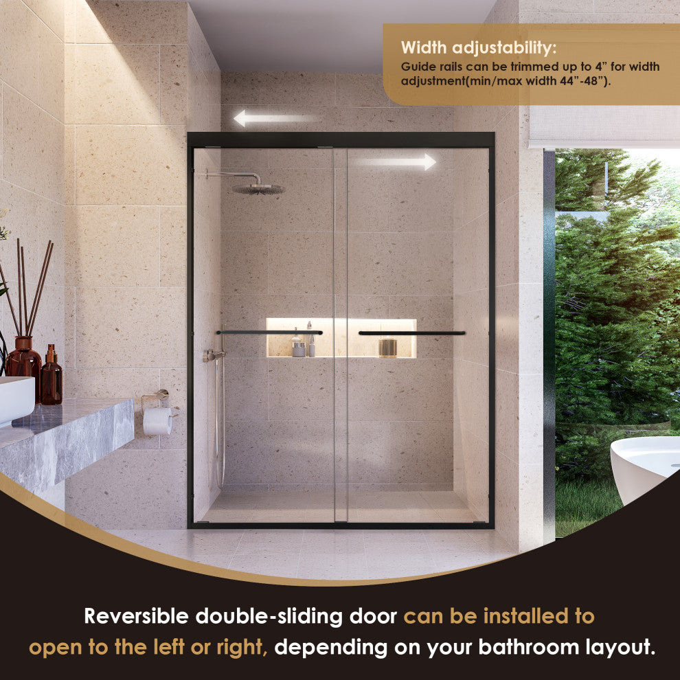 Ennis By Pass Framed Shower Door, Clear Glass, Matte Black, 60" W X 76" H