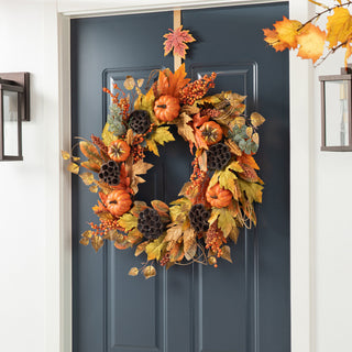 24"D Fall Pumpkin Leaf Floral Wreath