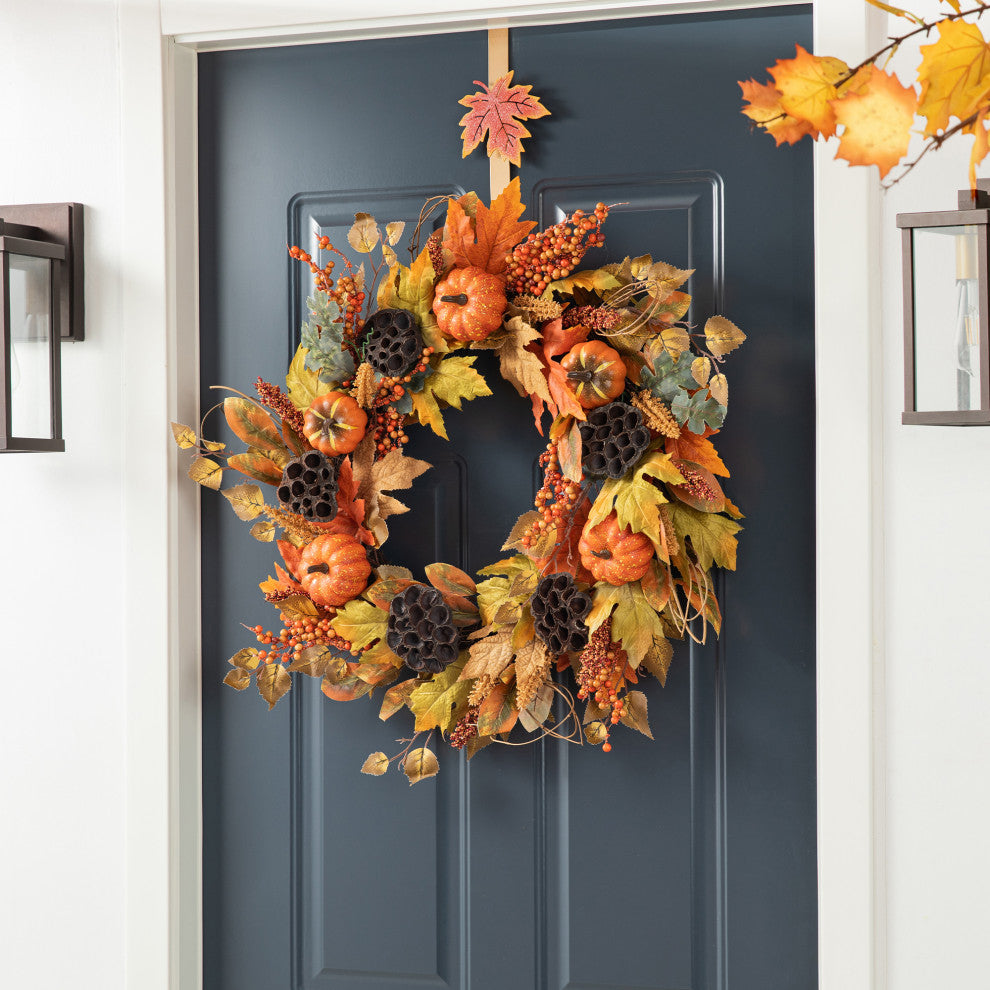 24"D Fall Pumpkin Leaf Floral Wreath