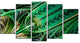 Green on Black Fractal Stained Glass, Abstract Canvas Art, 60"x32", 5 Panels