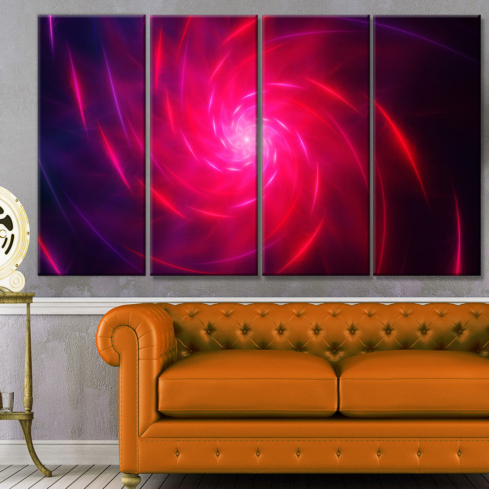 Pink Whirlpool Fractal Spirals, Abstract Art on Canvas, 48"x28", 4 Panels
