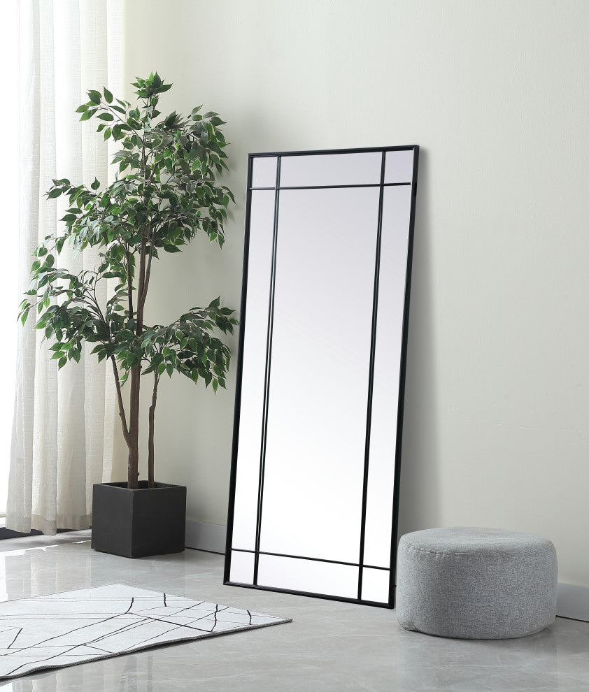 French Panel Full Length Mirror 30x70", Black