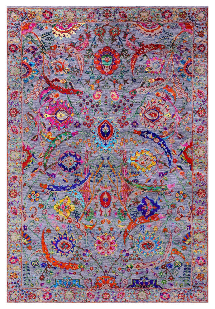 6' 3" X 9' 3" Sickle Leaf Design Persian Handmade Wool & Silk Rug - Q15566