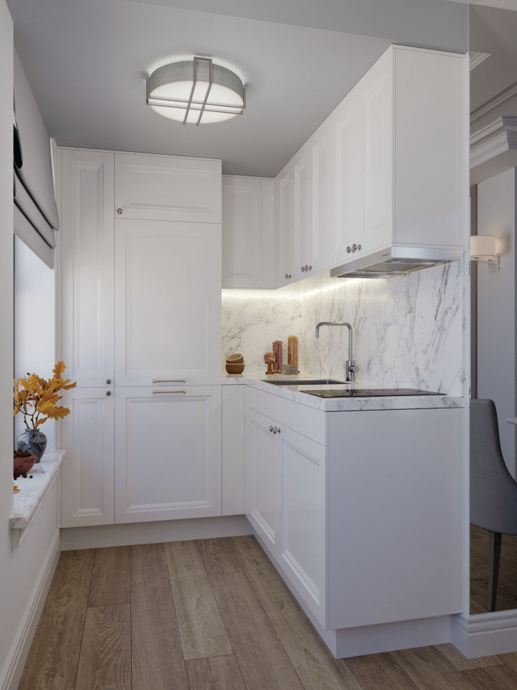 Lambert, LED Flush Mount, Satin Nickel Finish, White Acrylic Shade, 20"