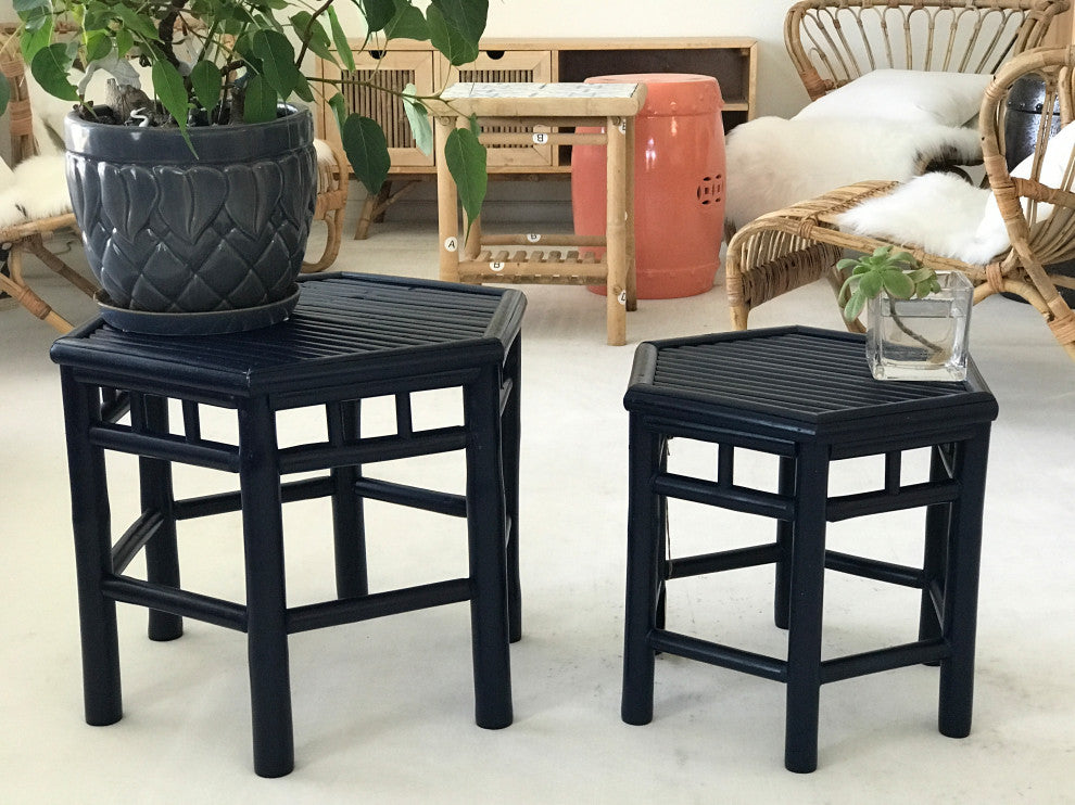 Bamboo End Table, 2-Piece Set, Royal Blue