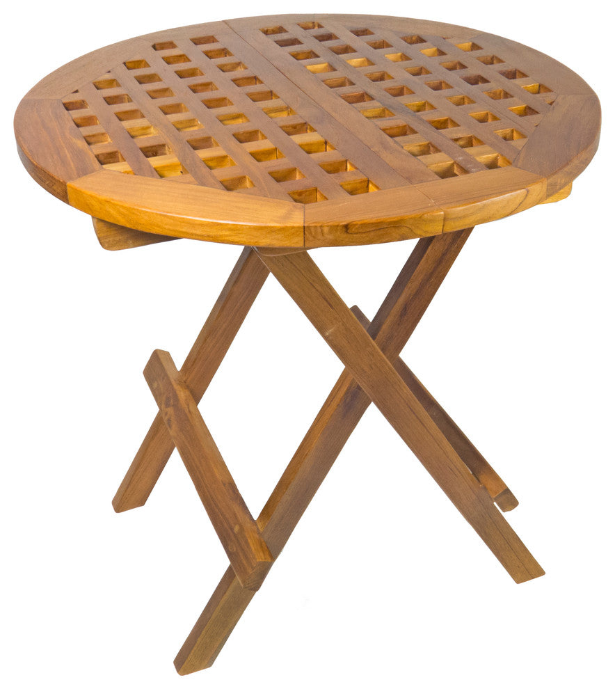 Teak Folding Deck Table, Round-Grate Top