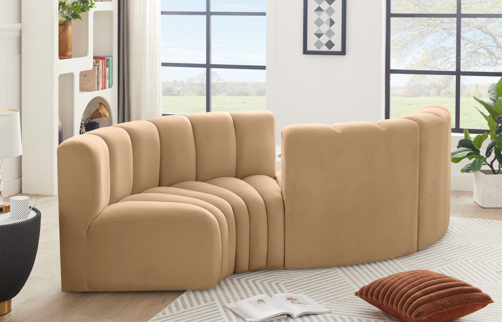 Arc Velvet Upholstered 4-Pc. Facing Modular Sectional, Camel