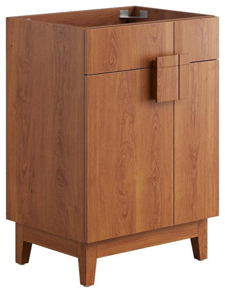 Modway Miles 24" Wood Bathroom Vanity Cabinet with Tapered Legs in Walnut