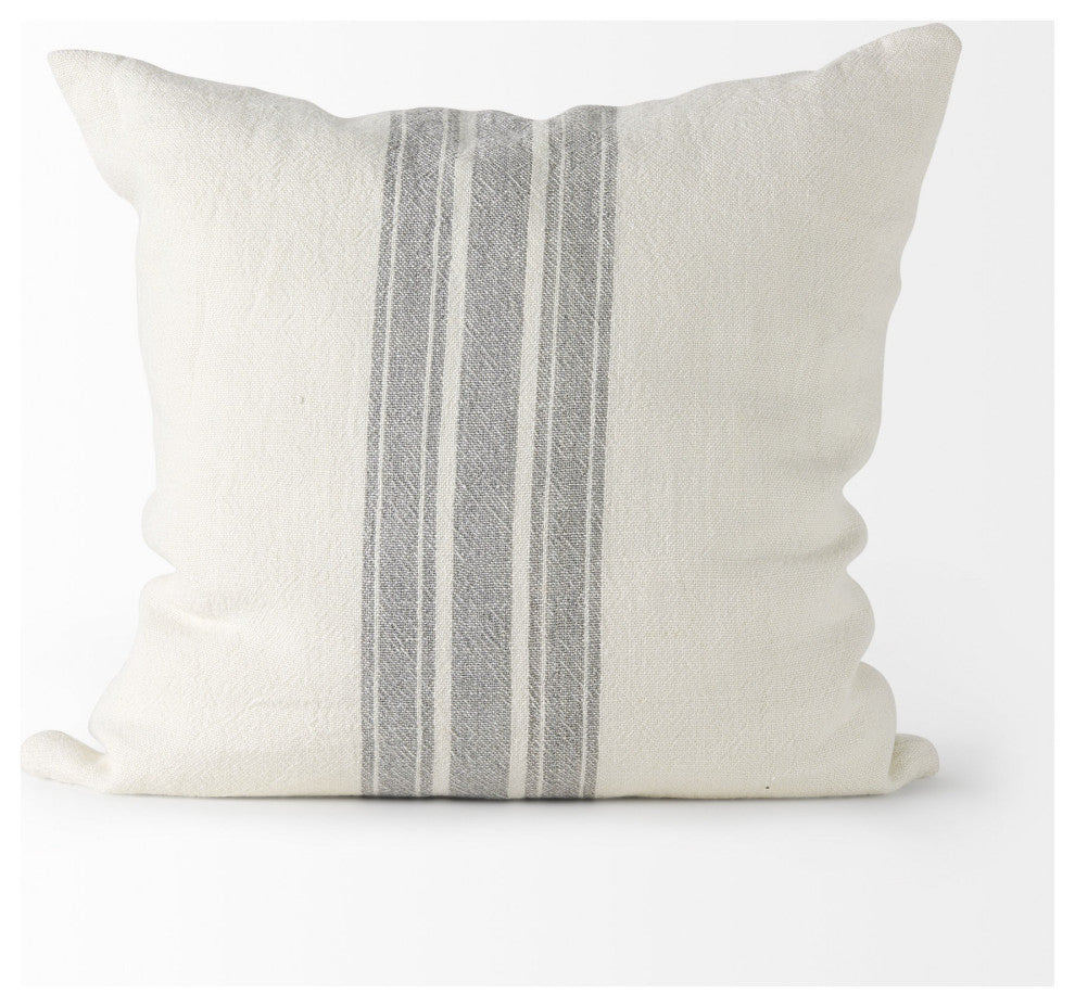 off white Pillow Cover With Ash Gray Stripes