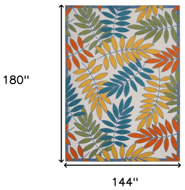 12' X 15' Ivory Floral Non Skid Indoor Outdoor Area Rug