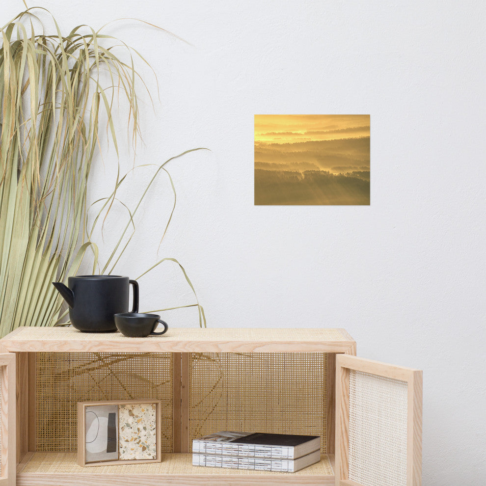 Golden Mist Valley - Hills & Mountain Range Landscape Wall Art Prints, 11" X 14"