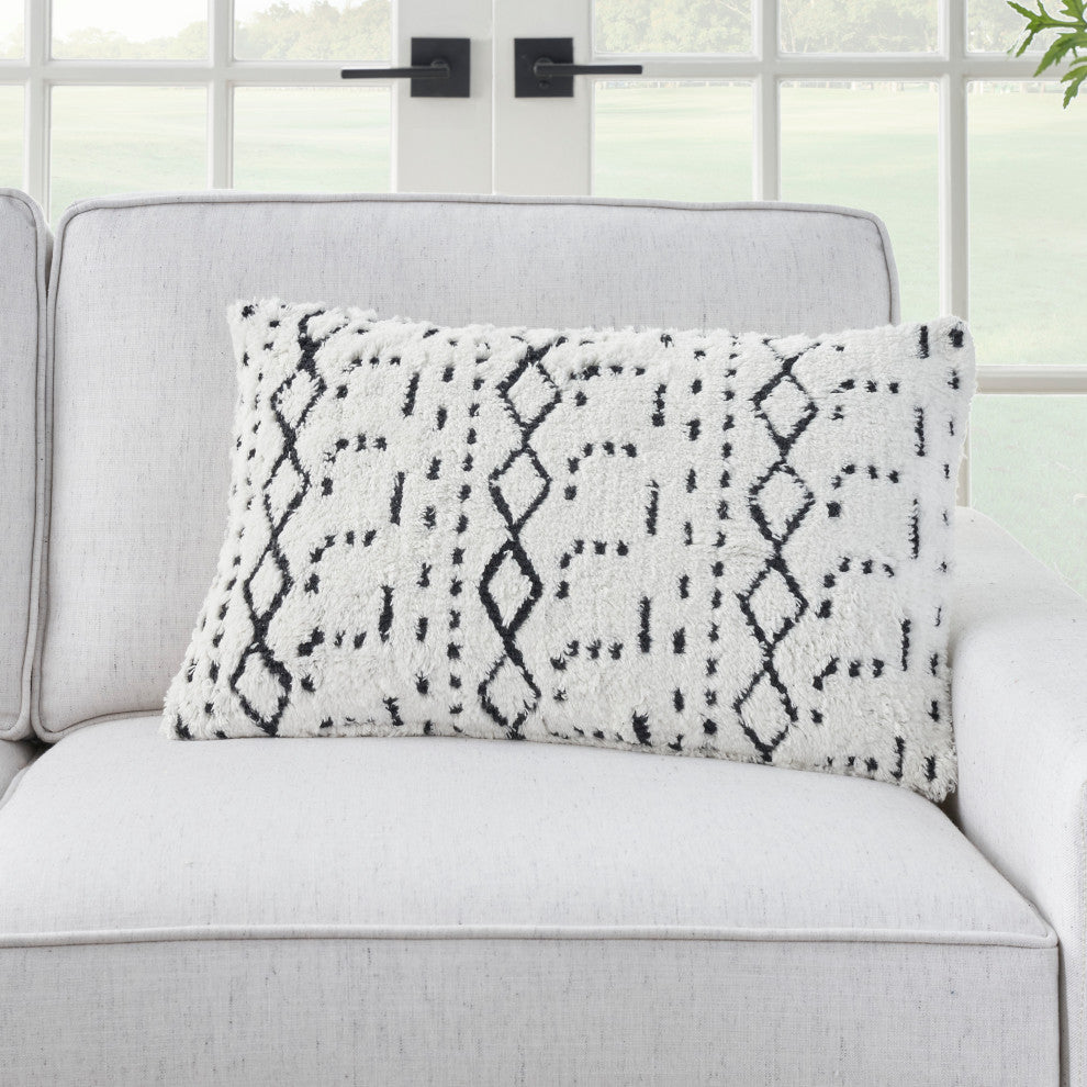 Mina Victory AA019 Throw Pillow, Black, 12"X20"