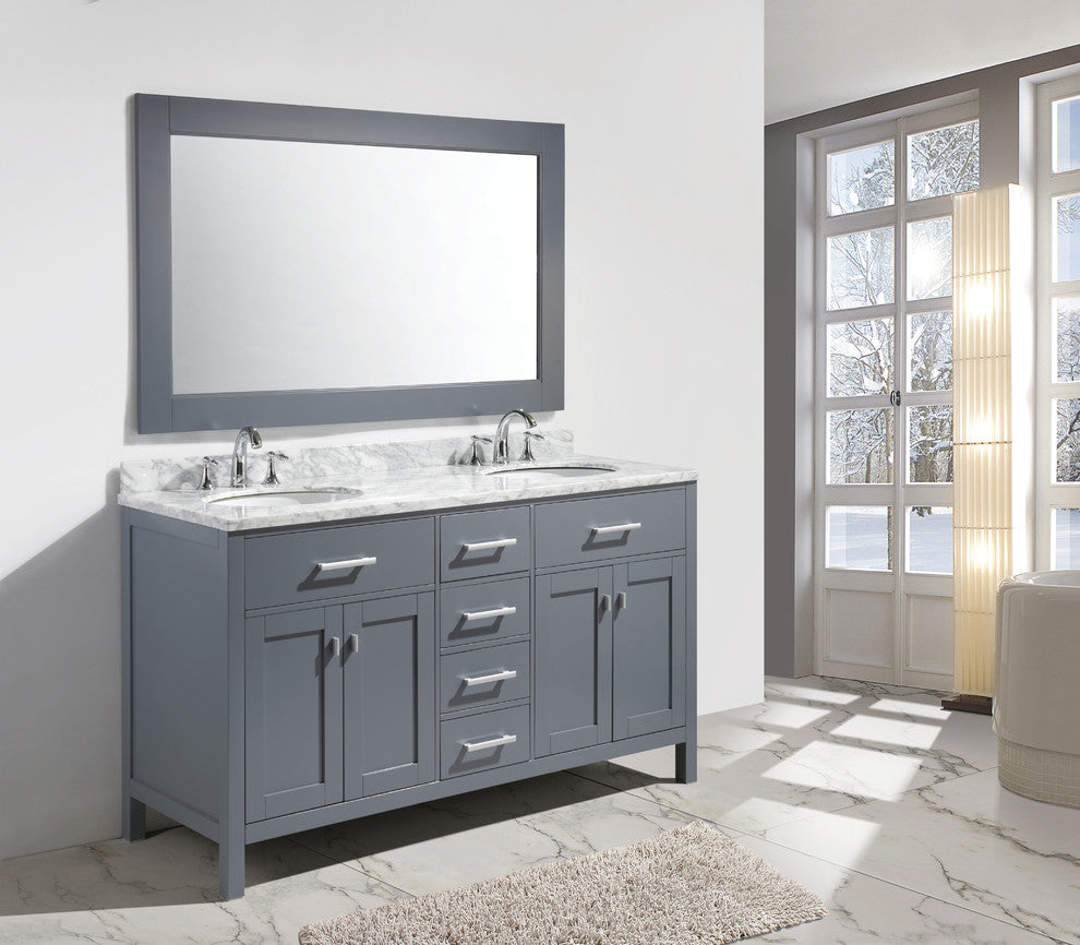 London 61" Double Sink Vanity Set, Gray Finish
